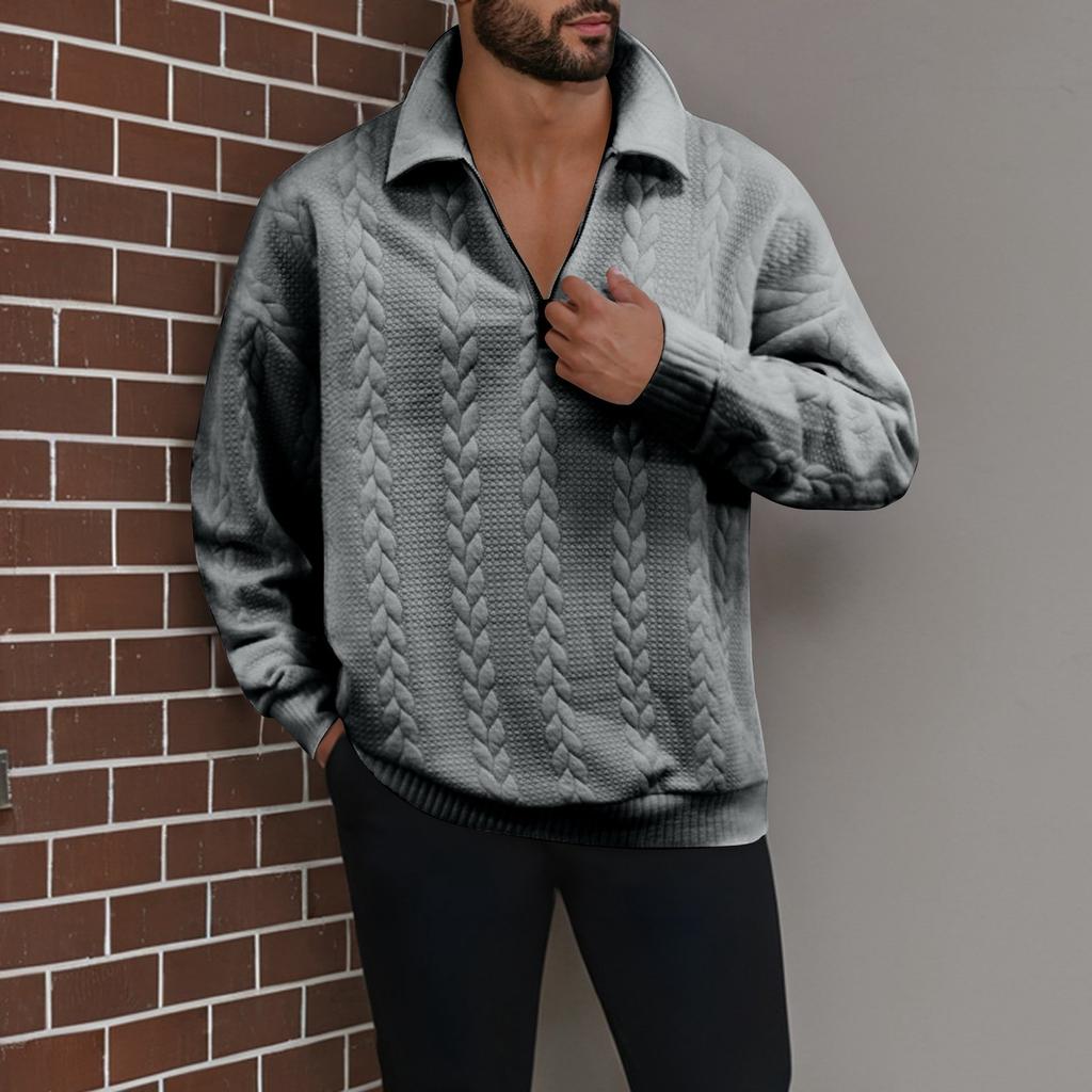 Мужская зимняя однотонная повседневная толстовка с длинным рукавом и круглым вырезом на молнии