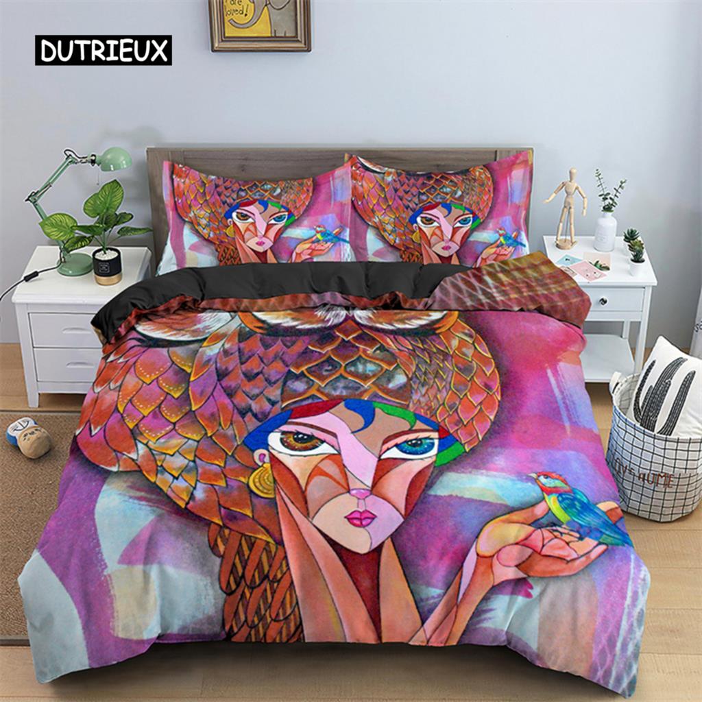 Пододеяльник с абстрактным человеческим лицом, двуспальный, двуспальный, из микрофибры, мистический рисунок, комплект постельного белья с психоделическим граффити