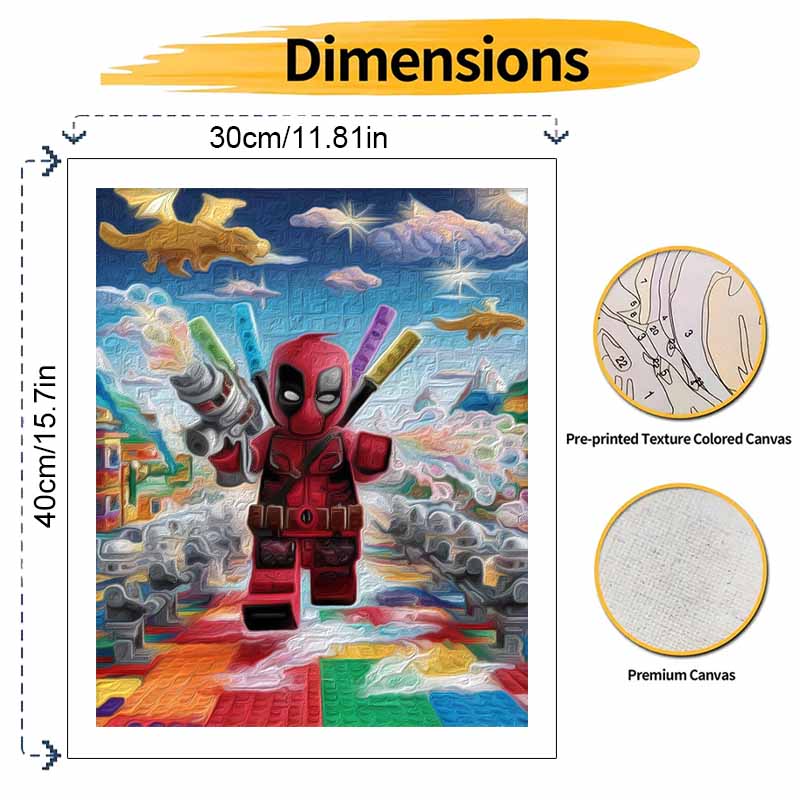 Disney Oil Painting DIY Digital Painting Deadpool Superhero and Building Block Adventure Wall Art for Living Room Entryway.