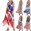 Женское повседневное удобное хлопковое платье с карманами без рукавов и принтом ко Дню независимости