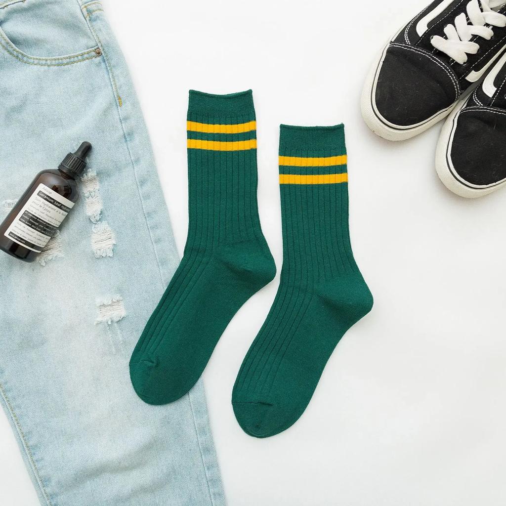 Retro Striped Sports Women Socks Japanese Fashion High School Girls Socks Casual Fashion Harajuku Streetwear Knitting Long Socks