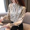 Fashion Stand Slim Fit Chiffon Casual Women Shirts Spring Tops Flare Sleeve Temperament Blouse Women Elegant Printed Simple Office Ladies Shirts 26347