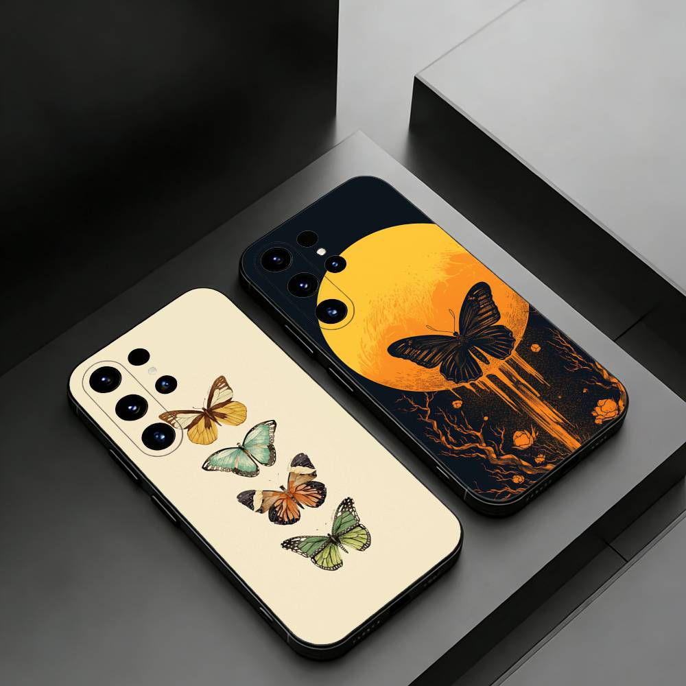 INS Retro Butterfly Phone Case for Samsung Galaxy S20,23 Ultra S24,22 Plus S25,26,21FE TPU Cover