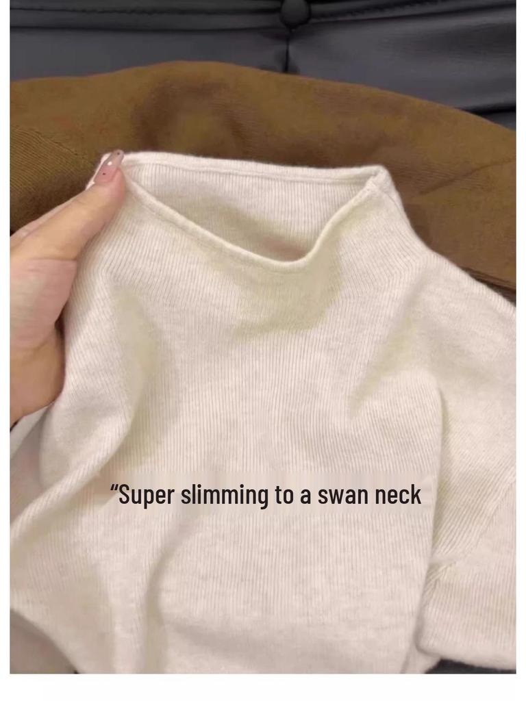 Фуфу Детский Голубой Вязаный Свитер с Полувысоким Воротником, Приталенный, с Длинным Рукавом для Осени и Зимы