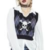 Gothic Skull Print Trui Vest Harajuku Punk Sexy V-hals Mouwloze Copped Tops Grunge Autume Winter Vrouwen Gebreide Tops