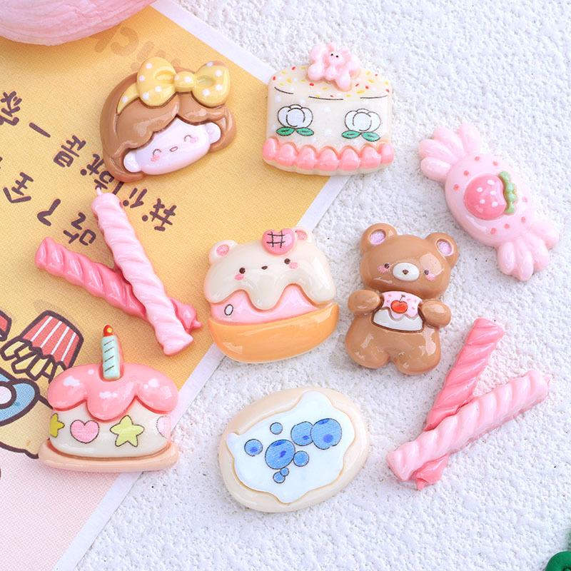 10Pcs New Lovely Cartoon Birthday Party Animal Cake Series Resin Scrapbook Diy Jewellery Hairpin Accessories Decorate Craft A86