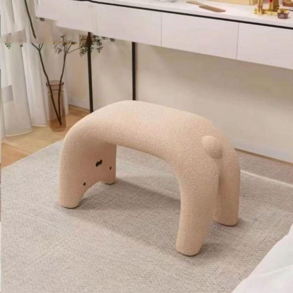 Plush Dressing Chair Armless Shoe Changing Stool Cat-Themed Entryway Stool Bedroom