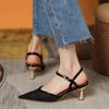 Модные Роскошные Ретро Сетчатые Босоножки на Каблуке Женская Мода Дизайнерские Слингбэки Летняя Обувь Женские Туфли-Лодочки с Острым Носком Женские Сандалии