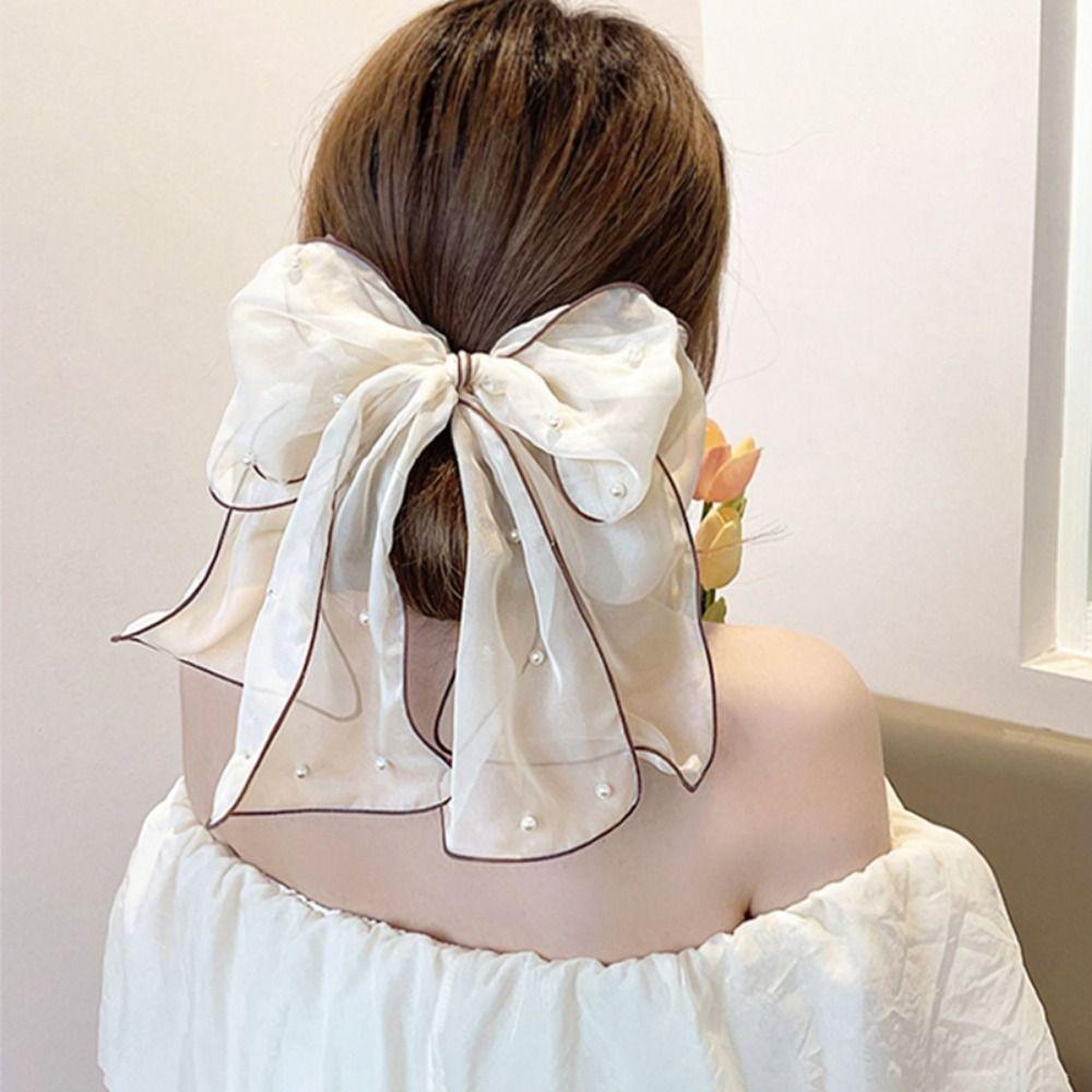 Chiffon Bow Hairpin Net Yarn Bowknot Hairpin Elegant Bow Hair Clip  Women