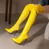 Women Patent Leather Over the Knee Boots Purple Stiletto High Heels Shoes Red Pointed Toe Warm Lady Sexy Party Thigh Boots