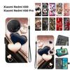 Handmade PU Leather Flip Case for Xiaomi Redmi K80 / K80 Pro Anti-Slip Shockproof Cover with Wrist Strap & Heart/Rose Cat Designs