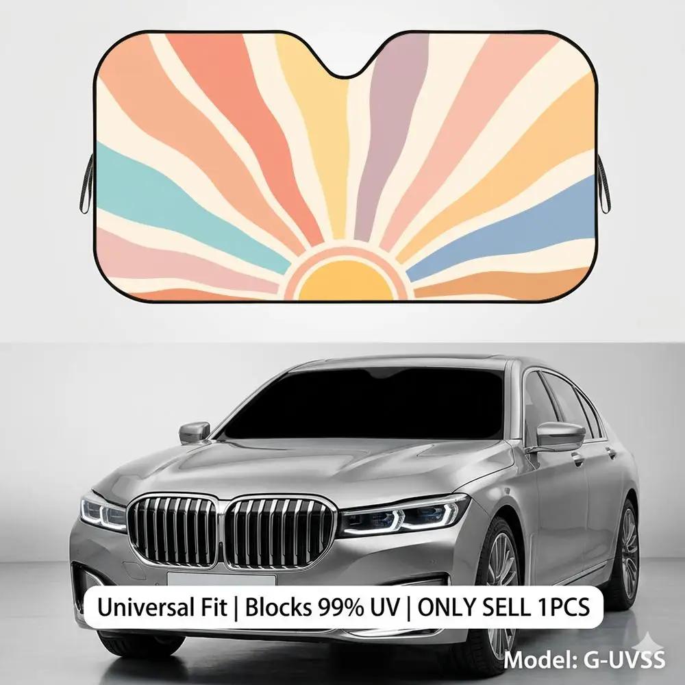 Retro Sunrise Sun Visor Reusable Aluminum Foil Car Windshield Sun Visor UV Protector Heat Insulation Cover Shade