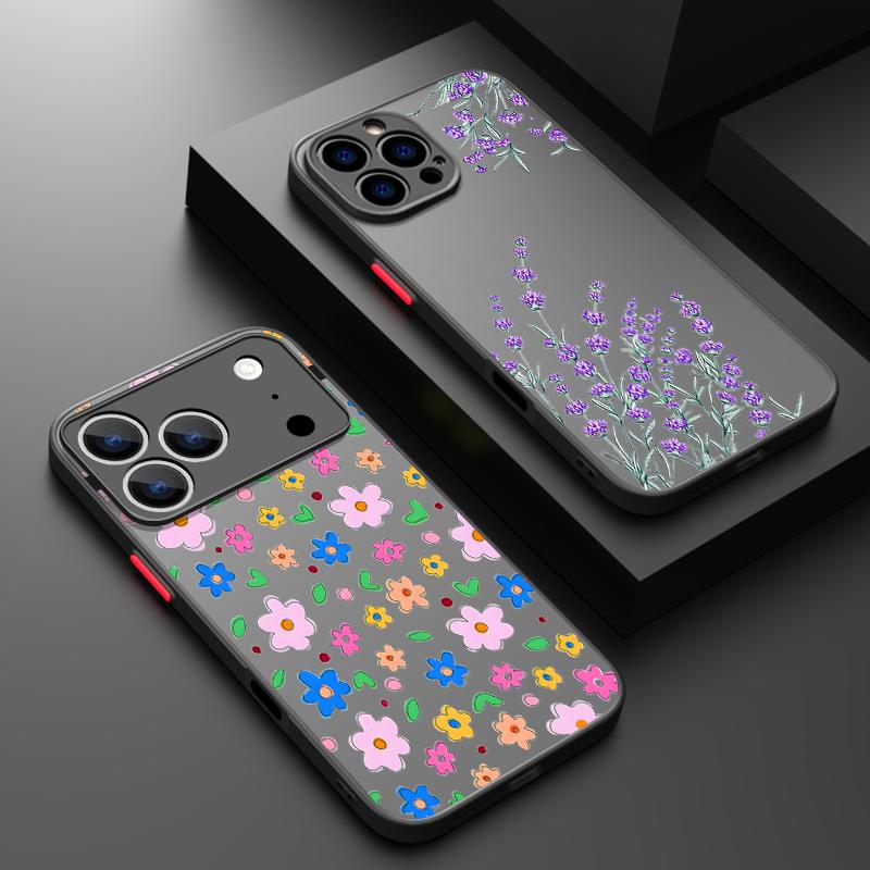 Shockproof Soft Edge Hard PC Matte Phone Cover For iPhone 17 Air 16e 16 15 14 Pro Max 13 16 17 Pro 17 Flowers Print Case
