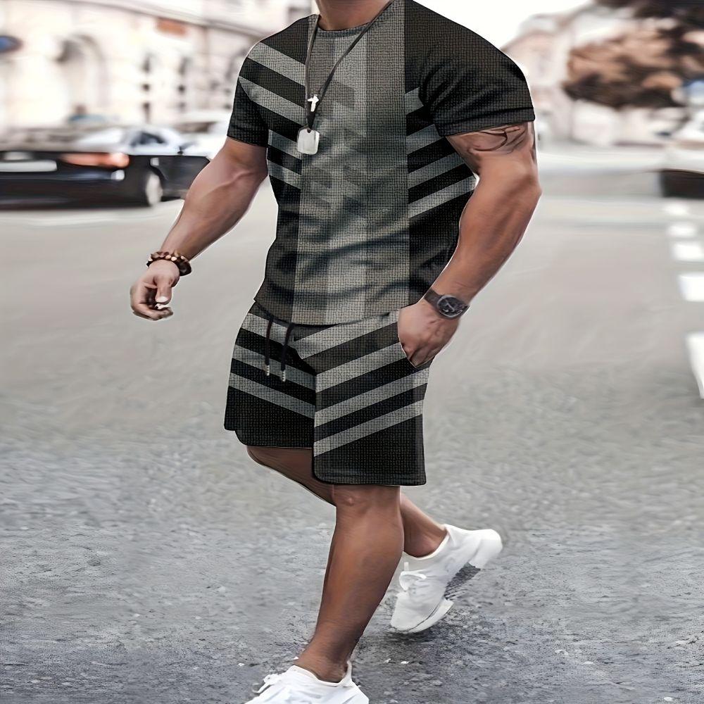 Летний пляжный костюм с шортами, повседневный мужской костюм с футболкой 3D, спортивный мужской костюм с короткими рукавами, дышащий мужской костюм с футболкой
