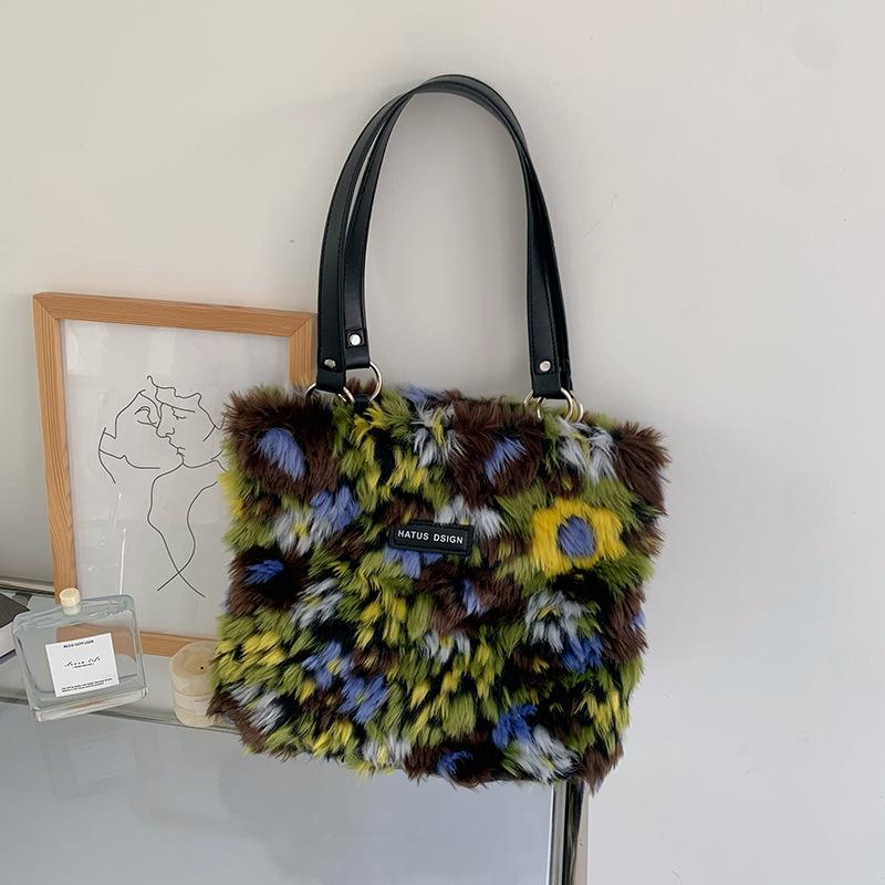 Маленькая дизайнерская масляная живопись, художественная цветная плюшевая сумка-тоут, художественное творчество, осень и зима, новая большая вместительная сумка для отдыха Tide