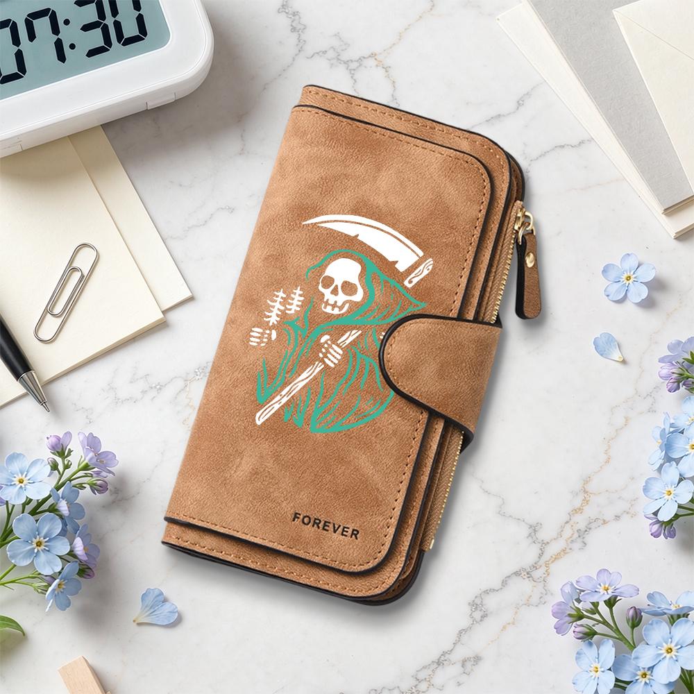 Grim Reaper Pattern Long Wallet Fashion Multifunctional Card Holder Portable Daily Use Purse
