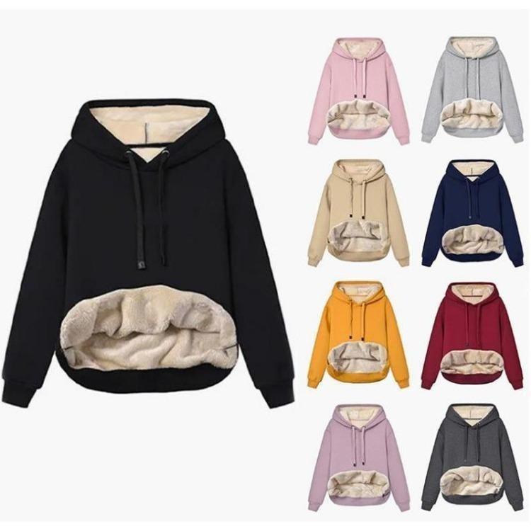 Warm Winter Coat for Women Thick Wool Hooded Jacket with Fur Lining Sweatshirt Top