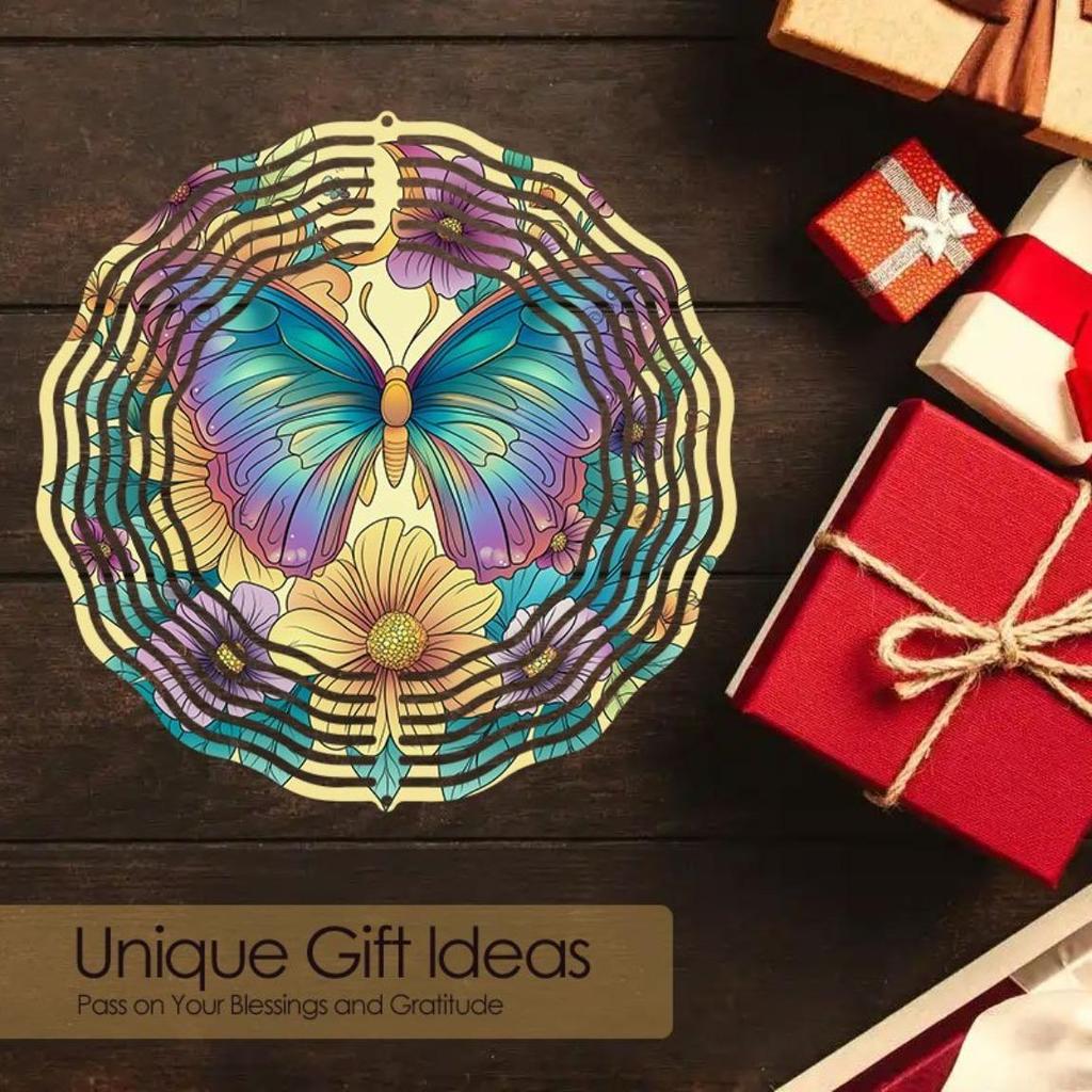 Moonlit Butterfly Floral Metal Wind Spinner 3D Mandala Design for Outdoor Garden Yard Decor No Electricity Thanksgiving Christmas Gift