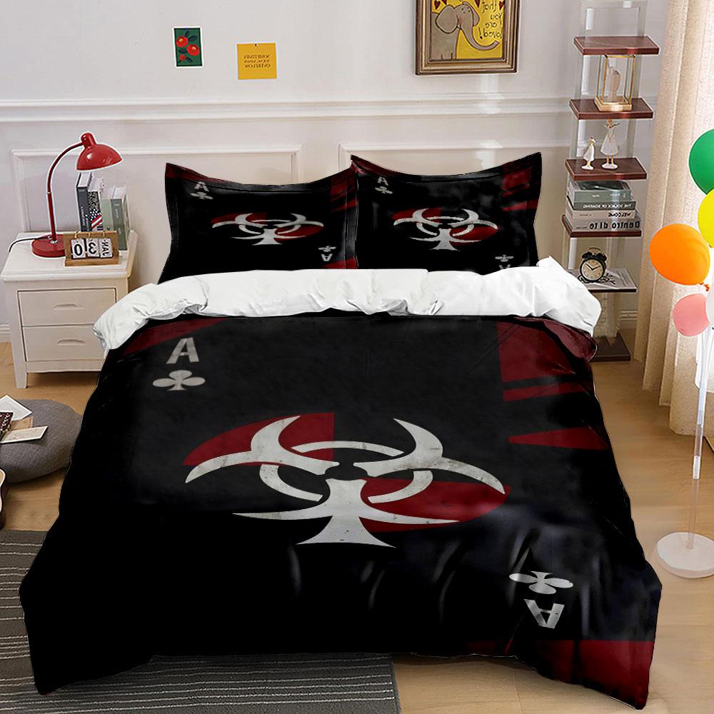 Biohazard Symbol with Ace of Clubs Print Bedding Set Duvet Cover Pillowcases (1* Duvet Cover 2* Pillowcases Do Not Include Comforter)