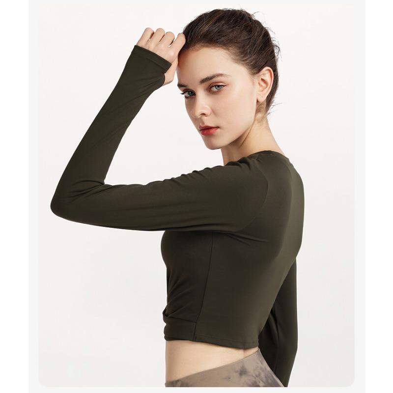 Женский короткий повседневный тонкий топ для йоги с длинным рукавом