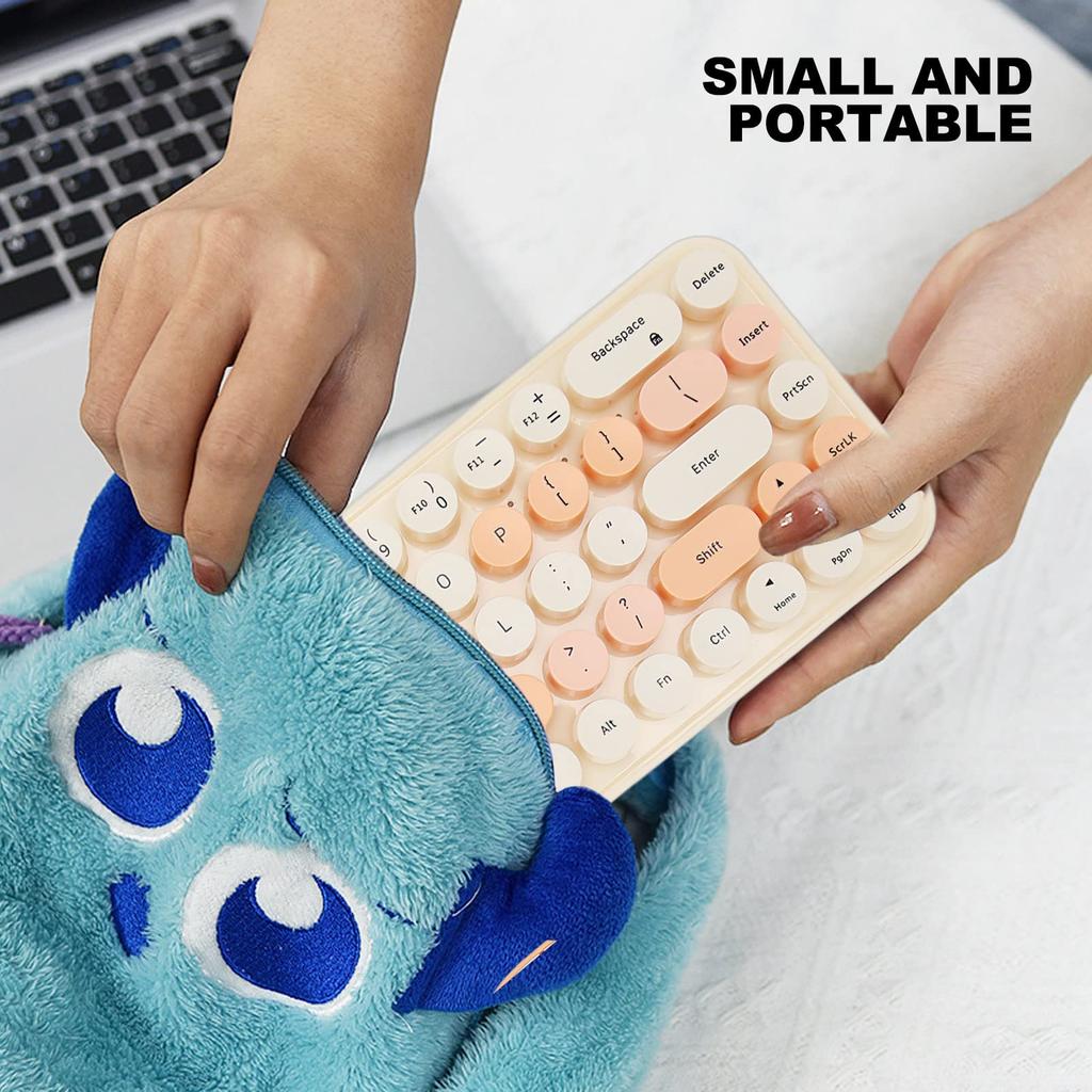 Wireless Keyboard and Mouse 68 Keys Cute Retro Round Keycap Typewriter Keyboard with Wireless Mouse 3 Computer Keyboard and Mouse Set for Home Office