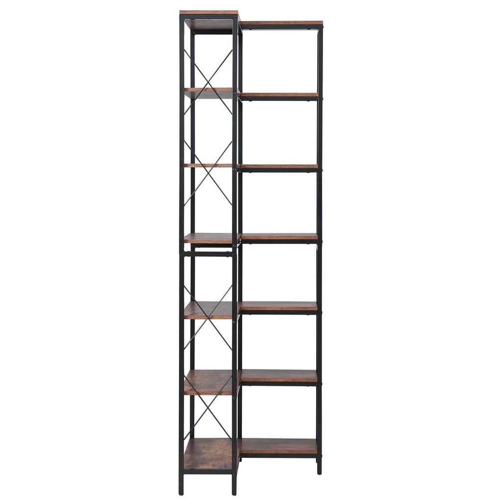 7 Tier Corner Bookshelf, Tall Corner Bookcase Strage, Large L-Shaped Bookshelf Organizer with Metal Frame & Wooden Shelves, Reversible Display Book