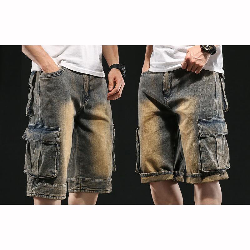 Мужские широкие джинсовые шорты с карманами и рабочими джинсами-карго