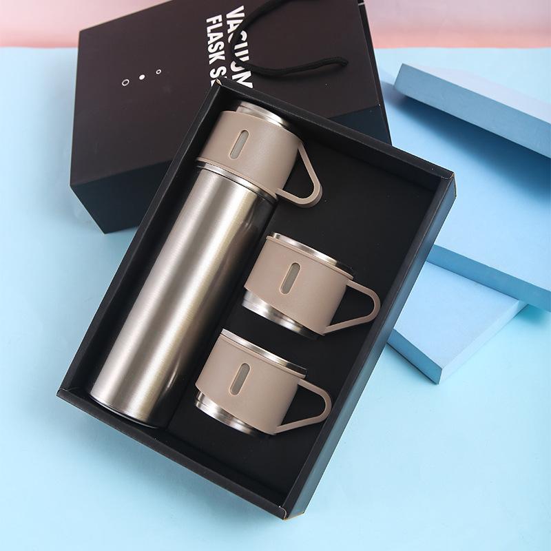 Набор кружек портативный с одной крышкой, однотонная кружка двойного назначения из нержавеющей стали, деловой вакуумный набор прямых чашек