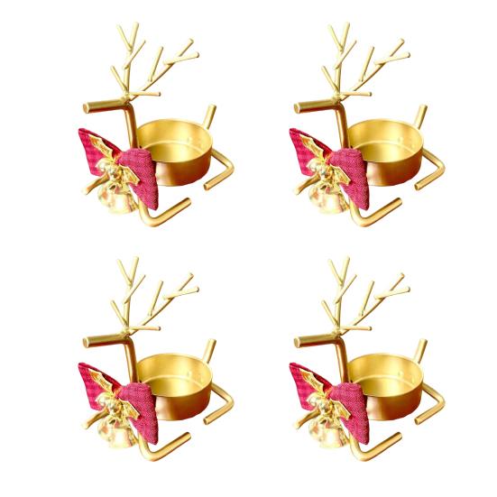 Yousheng Christmas Reindeer Tealight Candle Holder Gold Iron Decoration for Table Window Versatile Christmas Holiday Decor