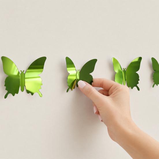 jijijing 12Pcs Butterfly Wall Decals, DIY 3D Mirror Stickers, Removable Decals for Birthday Party Bedroom School Bathroom Living Room Decor