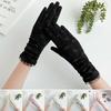 1 Pair Floral Print Anti-slip Palm Driving Gloves Full Finger Lace Stitching Wrist Extended Girls Outdoor Riding Sunscreen Mittens Cycling Accessories