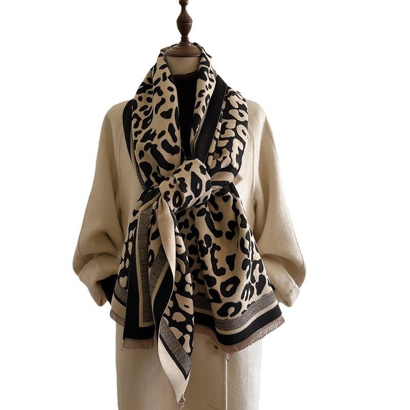 Leopard Print Imitation Cashmere Scarf, Winter Printing Warm Shawl, Advanced Commuting Feeling Neck Protection And Cold Protection Scarf