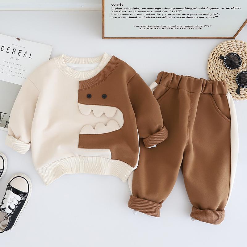 Комплект для мальчиков Осень Детская одежда Корейский стиль с круглым вырезом Повседневный стиль Милый Комплект из двух предметов для мальчиков и девочек Весна и Осень