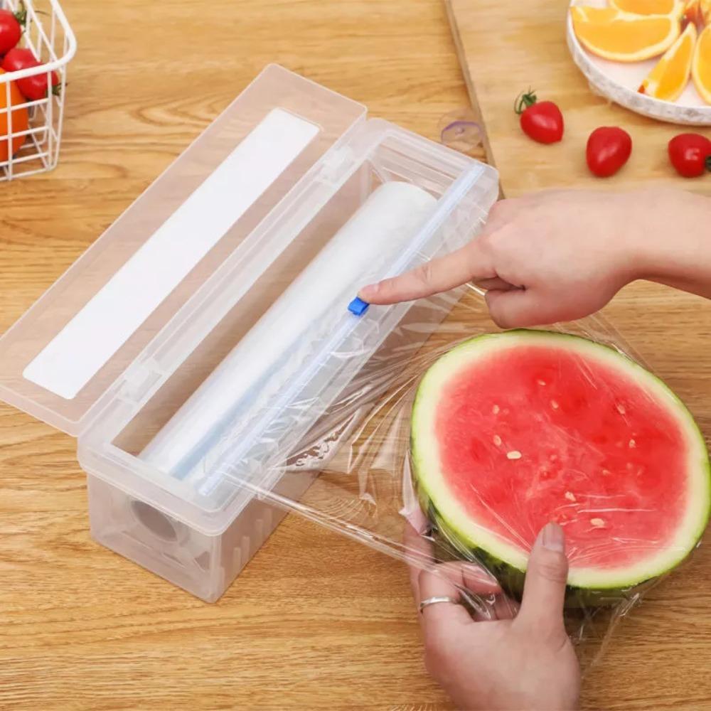 Adjustable Kitchen Tool Cling Film Cutter Plastic Wrap Dispenser Wrap Storage Box Storage Holder