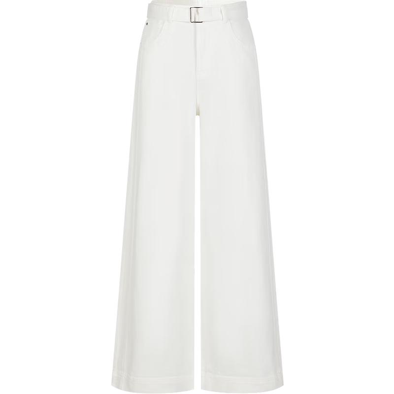 Annacoco Women's Retro Belted Loose Wide-Leg Denim Jeans