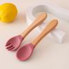 Детская деревянная ручка силиконовая вилка и ложка Главная Дополнительный набор деревянная ручка силиконовая вилка и ложка детская ложка для кормления устойчивая к падениям