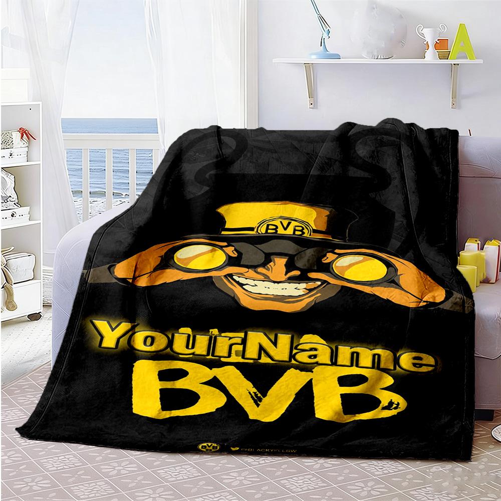 Borussia Dortmund Customize Text Blanket Throw Customizable Blanket Comfortable Great for Office Chair Living Room Nap Couch All-Season Use