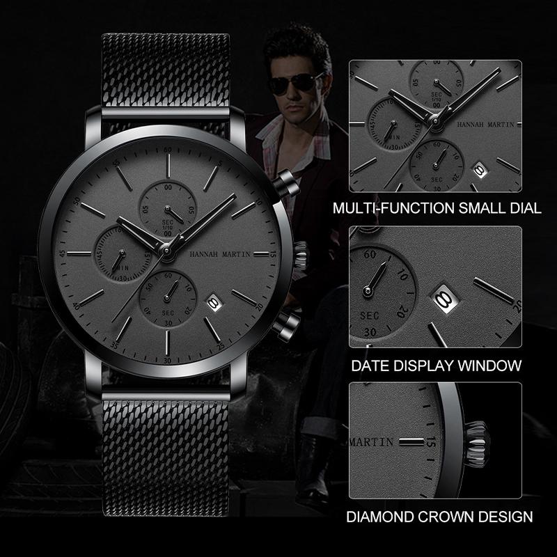 Мужские часы, модные брендовые многофункциональные сетчатые деловые водонепроницаемые наручные часы с маленьким циферблатом Relogio Masculino