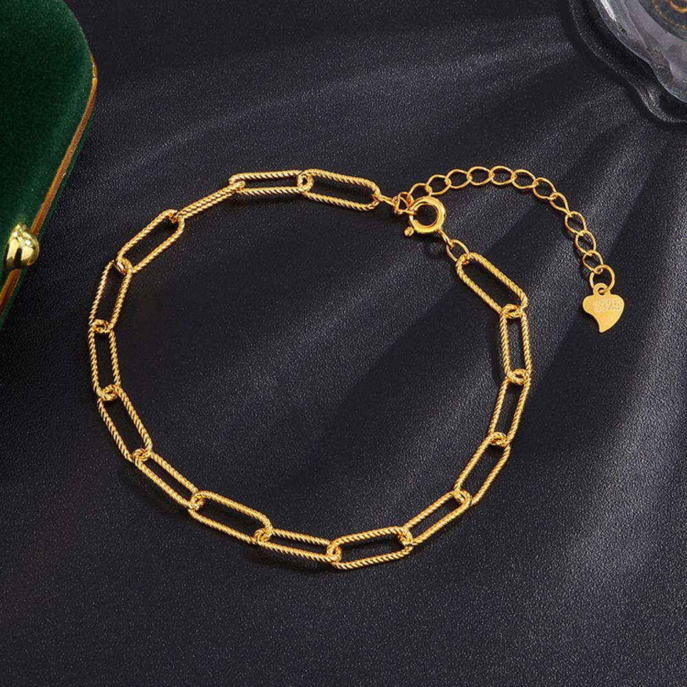 Vintage Jewelry 925 Sterling Silver Paper Clip Bracelets Charm Gold Plated Adjustable Paperclip Link Chain Bracelet for Women