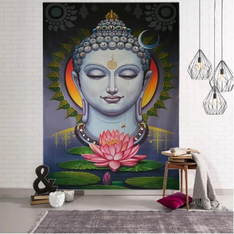 Статуя Будды Медитация Узор Гобелен Украшение стены Дома Гобелен Спальня Гостиная Гобелен