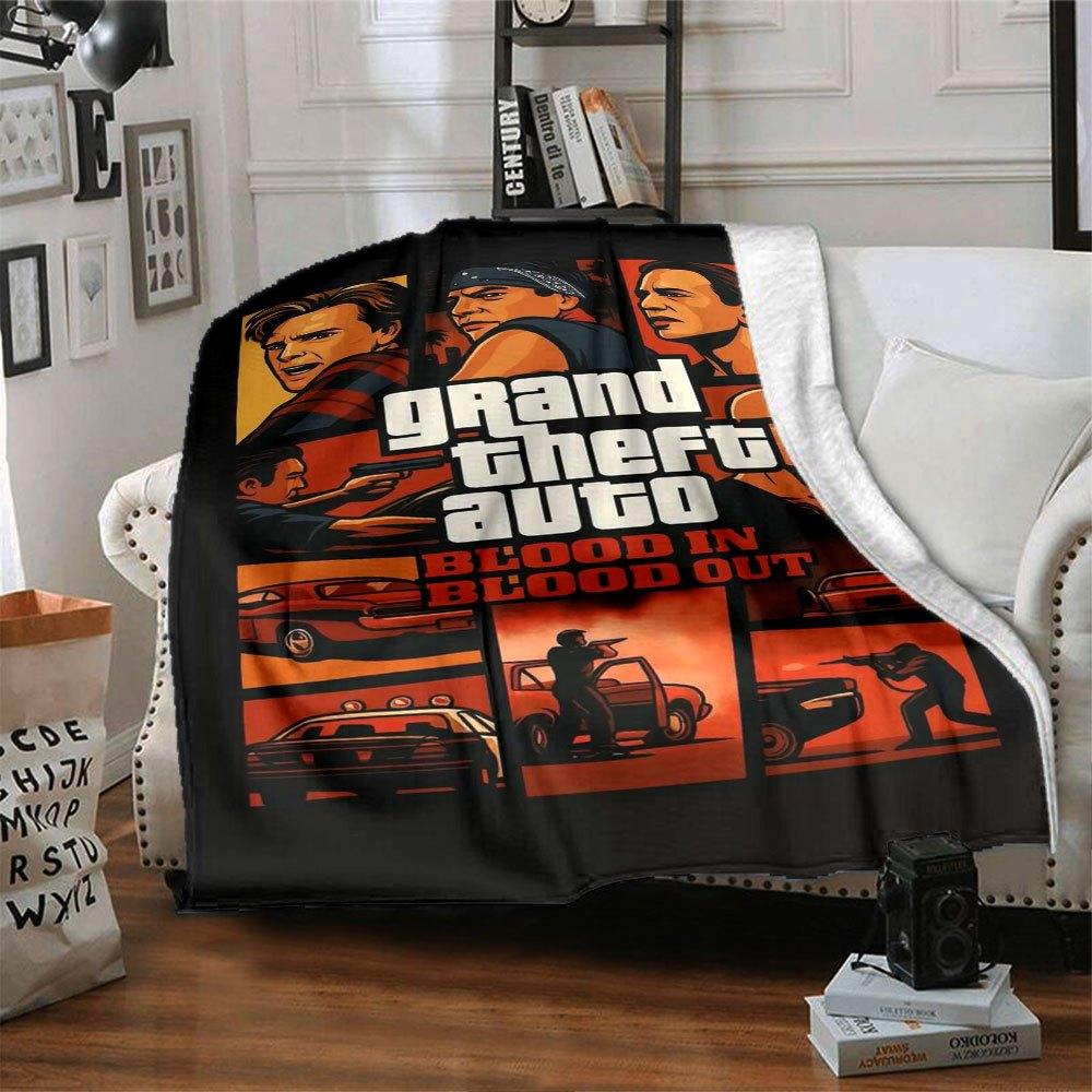 1 шт. Мягкое фланелевое одеяло Grand Theft Auto с дизайнерским принтом. Уютное одеяло для всех сезонов, идеально подходит для дивана, кровати, офиса
