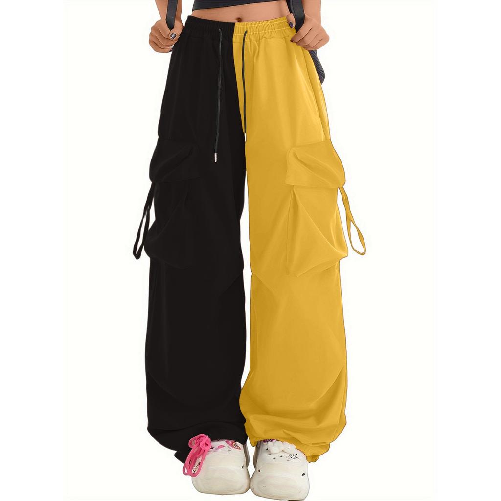 Женские брюки парашюты широкие штанины свободные повседневные двухцветные рабочие