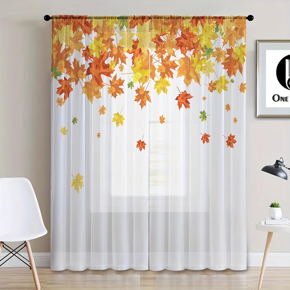 Классический узор из листьев, прозрачные шторы, комплект из 2 шт., устойчивые к ультрафиолетовому излучению, без подкладки, полиэстеровые дверные панели, карманы для штанги для гостиной