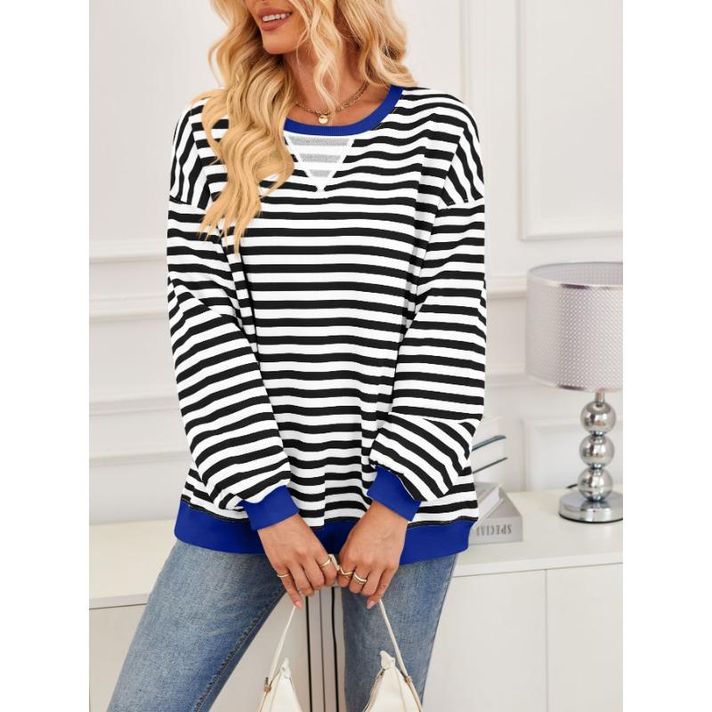 Женская осенняя свободная повседневная утолщенная полосатая толстовка больших размеров