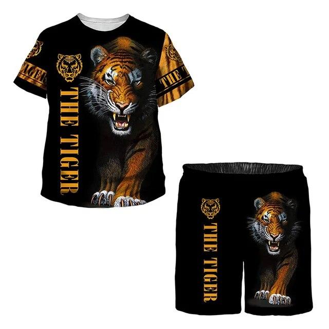 Детская одежда для детей от 1 до 14 лет, модный костюм для мальчиков и девочек, летняя детская футболка с короткими рукавами и тигром, повседневная уличная одежда с 3D принтом