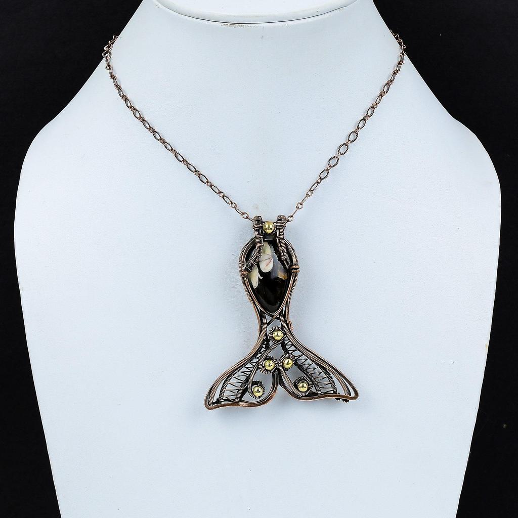 Peanut Wood Jasper Pendant Copper Wire Wrapped Pendant Fish Pendant Gemstone Copper Jewelry Gift For Her Handmade Pendant Wire Wrap Jewelry