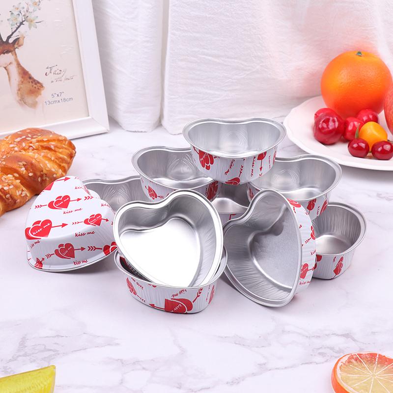 10 шт./набор 100 мл алюминиевая фольга в форме сердца формы для торта с крышками противни для выпечки