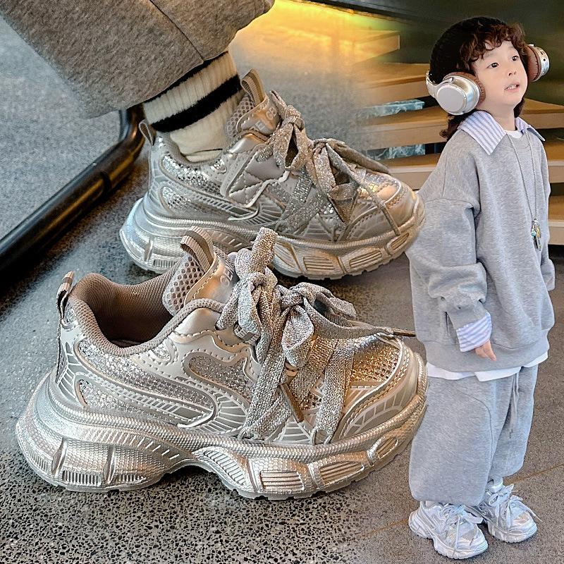 Обувь для девочек 2025 осень новая детская со стразами кроссовки папины кроссовки для мальчиков спортивная обувь для детей среднего и старшего возраста легкие кроссовки для бега
