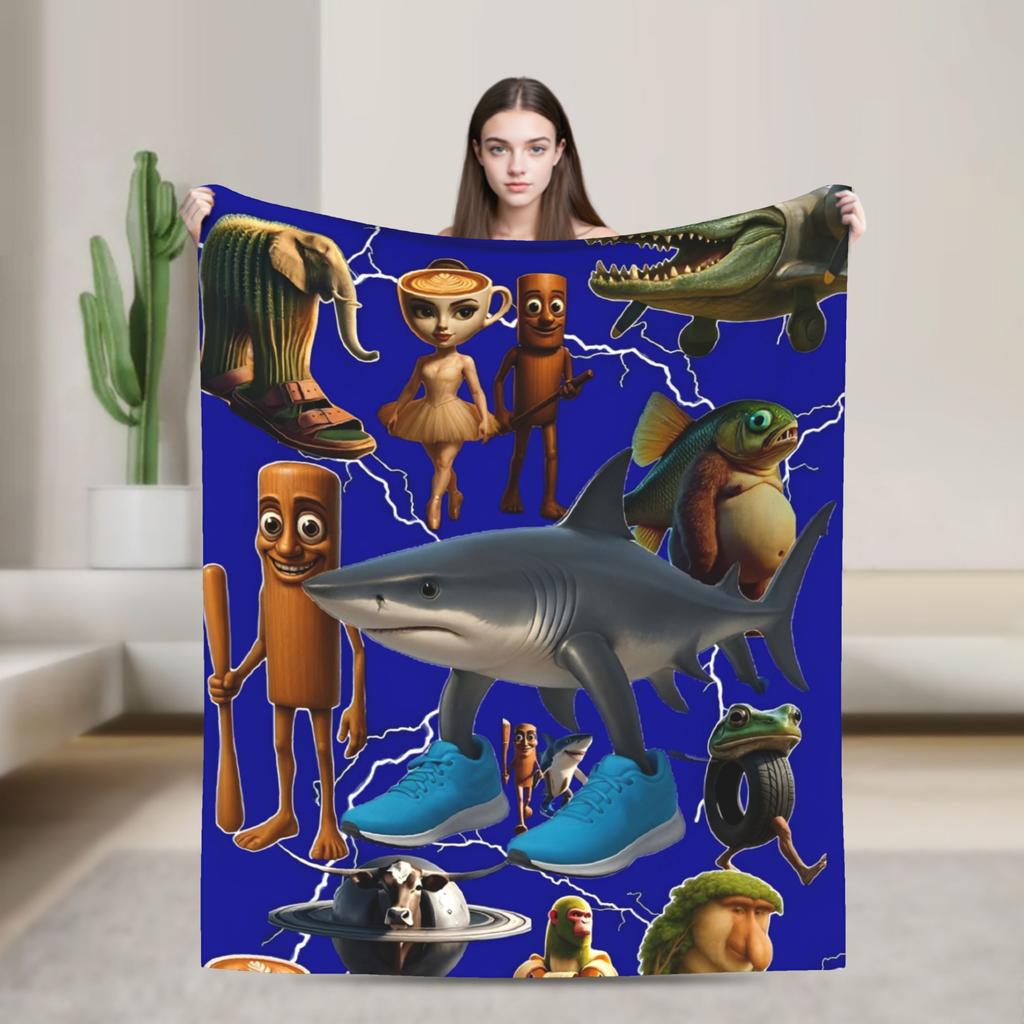 Bombardino Crocodilo Italian Brainrot Blanket Fleece Funny Meme Soft Throw Blankets for Airplane Travel Bedding Quilt