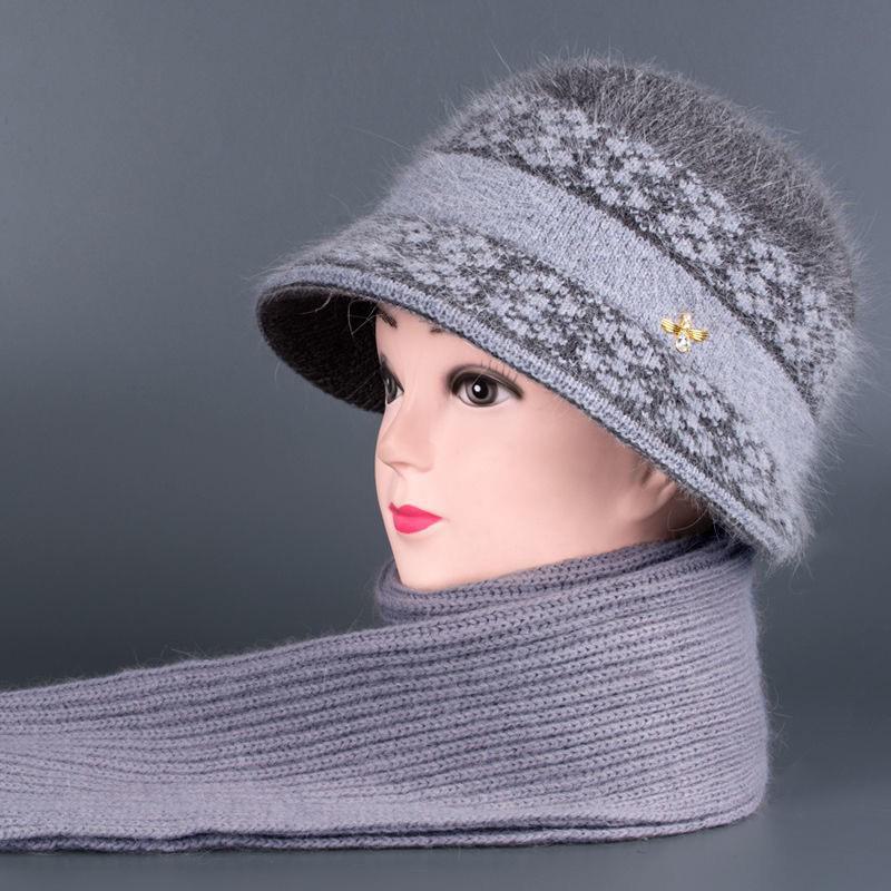 Women's Winter Plus Velvet Knit Hat - Warm Grandma's Thick Versatile Wool Basin Cap